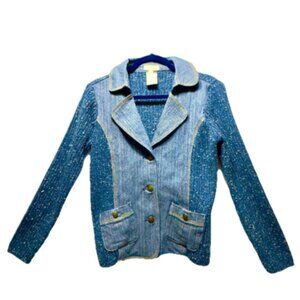FDJ French Dressing Jeans Blue Denim Sweater Jacket Womens Size M Preppy Perfect